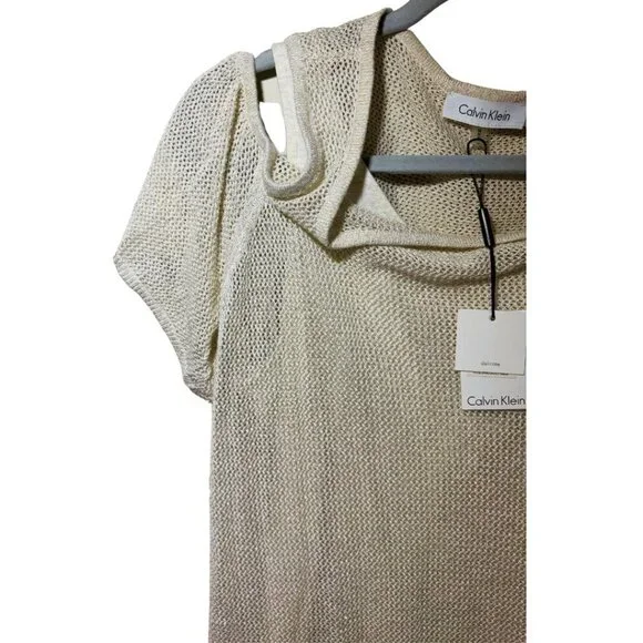 Calvin Klein Knit Top Women Beige Cold Shoulder Pullover size Medium NWT - Picture 3 of 7